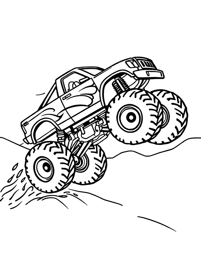 Monster truck stunt coloring page